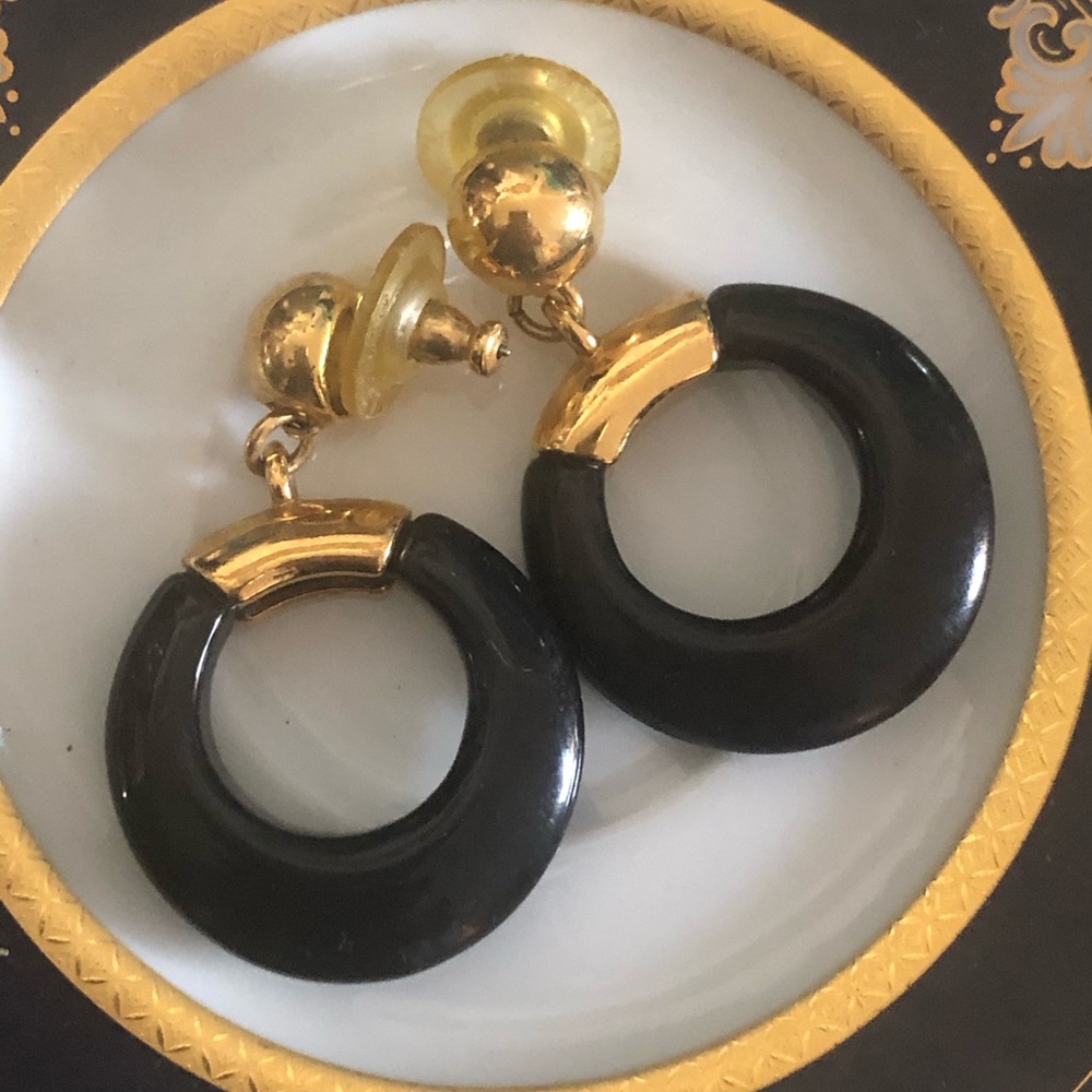 Vintage NAPIER Black & Gold Earrings BOOK PIECE - Picture 7 of 8